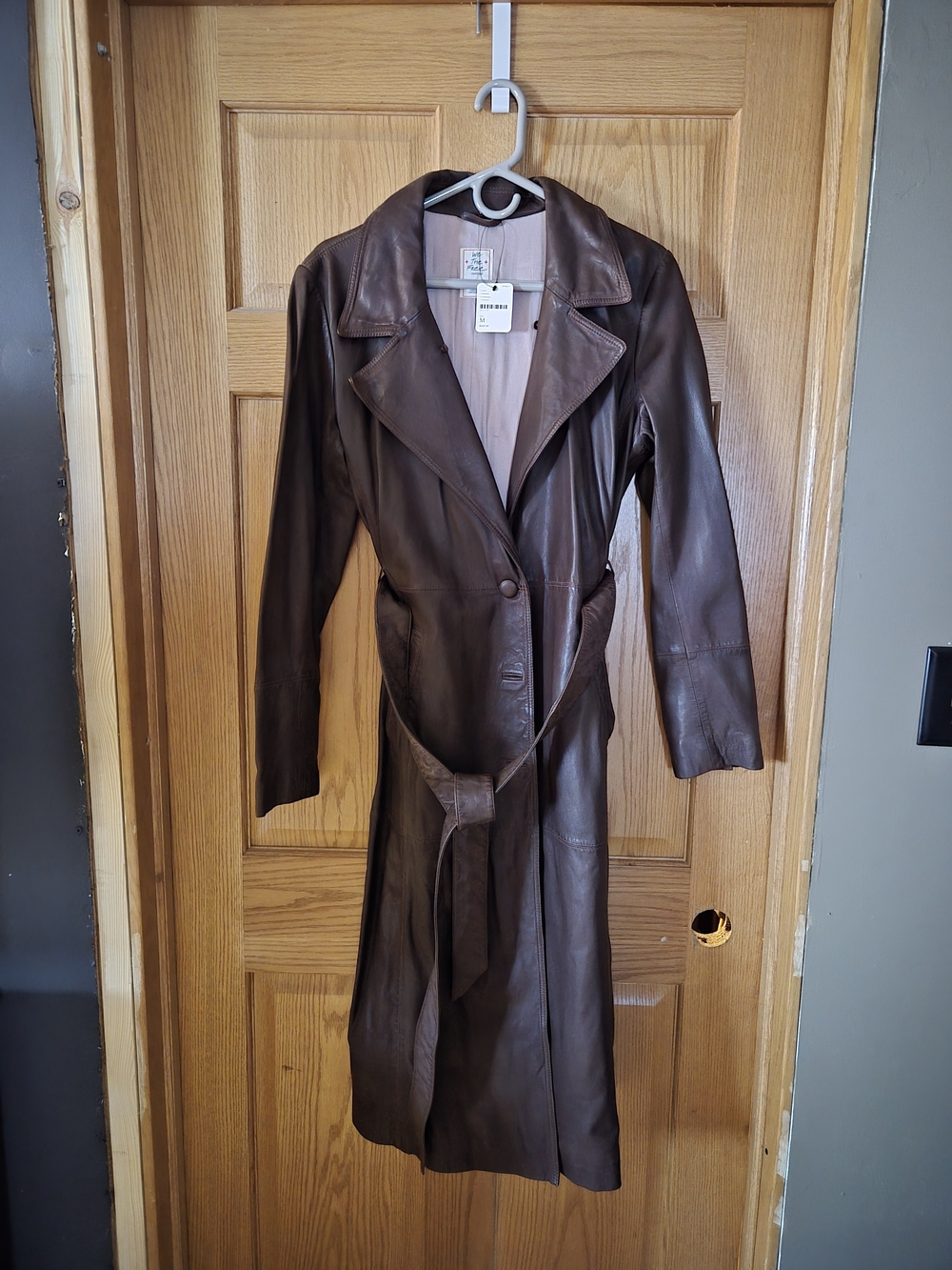 We The Free Brown Leather Long Trench Coat